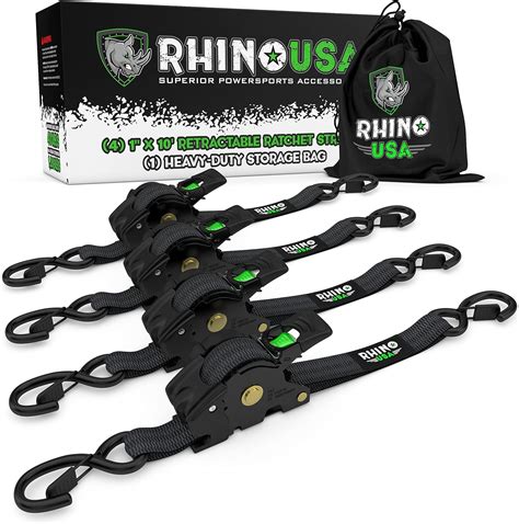 Rhino USA Ratchet Tie Down Straps (4PK) - 1,823lb Guaranteed Max Break Strength, Includes (4) Premium 1" x 15' Rachet Tie Downs with Padded Handles. Best for Moving, Securing Cargo (Black 4-Pack) Visit the Rhino USA Store. 4.7 4.7 out of 5 stars 16,703 ratings | Search this page
